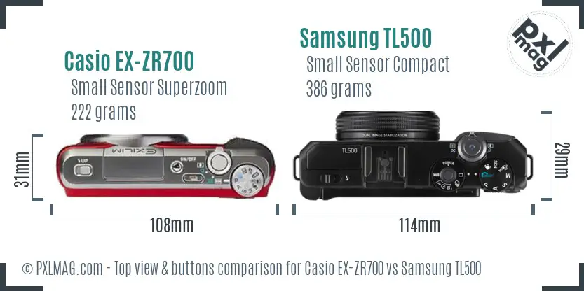 Casio EX-ZR700 vs Samsung TL500 top view buttons comparison