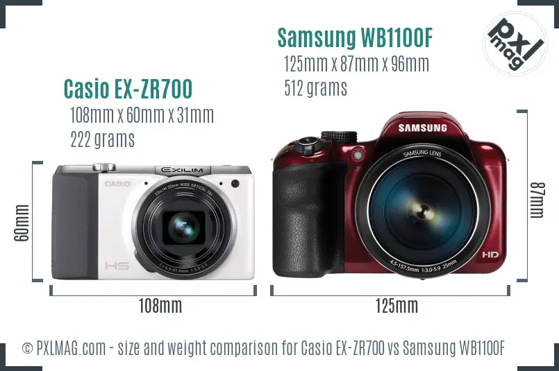 Casio EX-ZR700 vs Samsung WB1100F size comparison