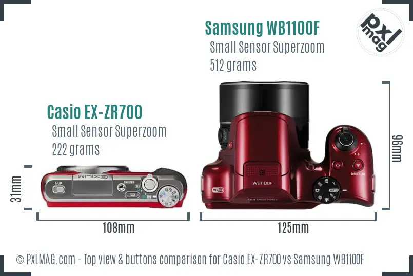 Casio EX-ZR700 vs Samsung WB1100F top view buttons comparison