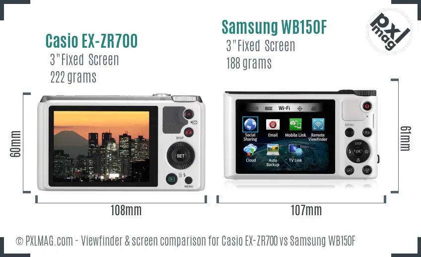 Casio EX-ZR700 vs Samsung WB150F Screen and Viewfinder comparison