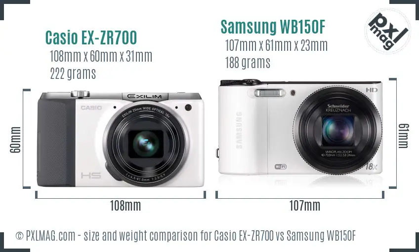 Casio EX-ZR700 vs Samsung WB150F size comparison