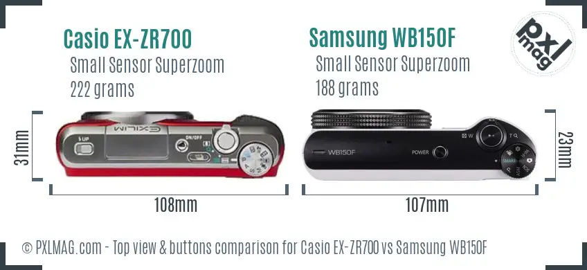 Casio EX-ZR700 vs Samsung WB150F top view buttons comparison