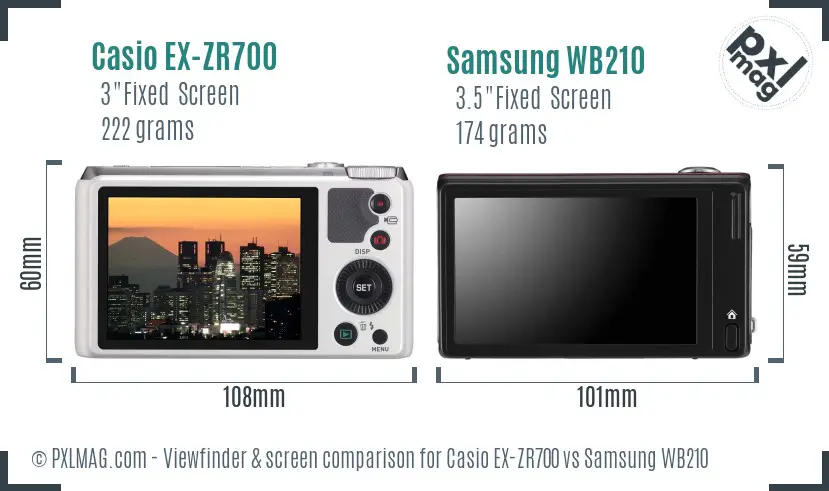 Casio EX-ZR700 vs Samsung WB210 Screen and Viewfinder comparison