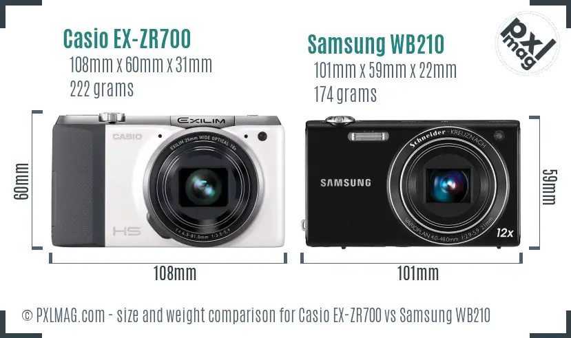 Casio EX-ZR700 vs Samsung WB210 size comparison