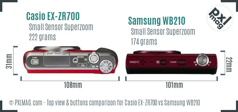 Casio EX-ZR700 vs Samsung WB210 top view buttons comparison