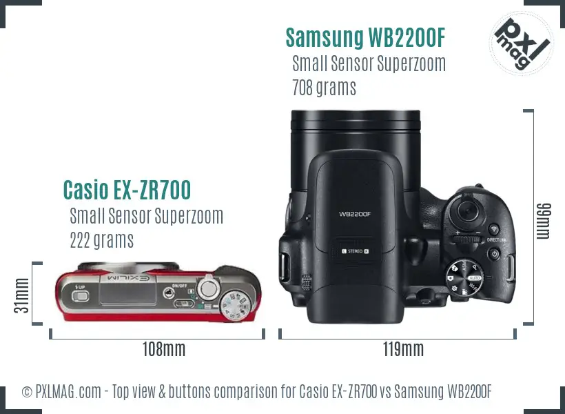 Casio EX-ZR700 vs Samsung WB2200F top view buttons comparison