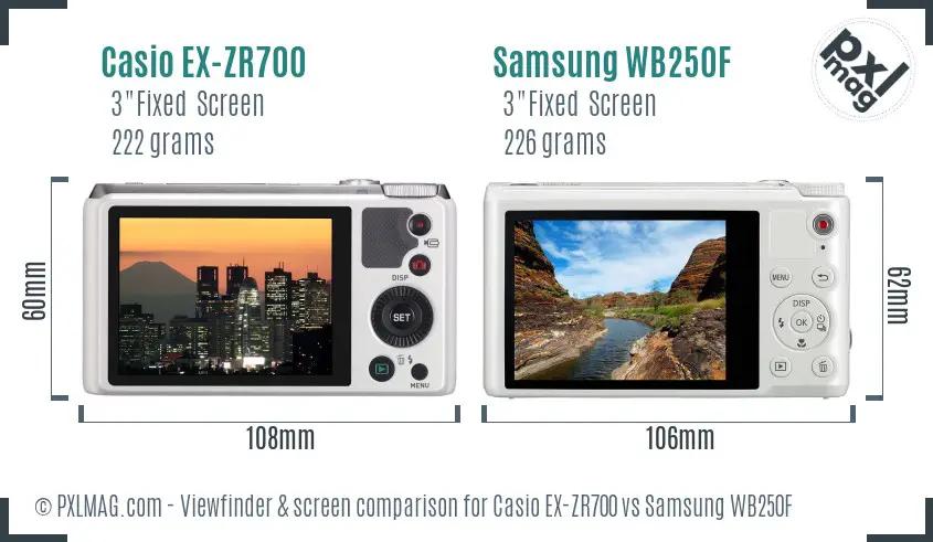 Casio EX-ZR700 vs Samsung WB250F Screen and Viewfinder comparison