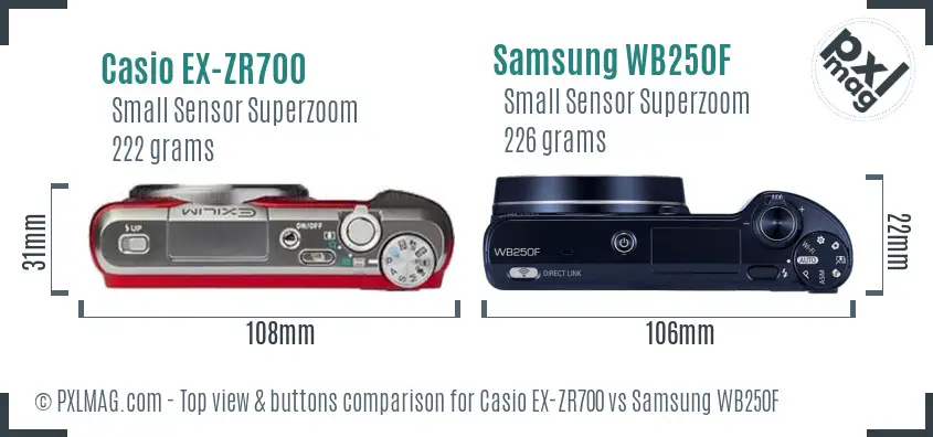 Casio EX-ZR700 vs Samsung WB250F top view buttons comparison
