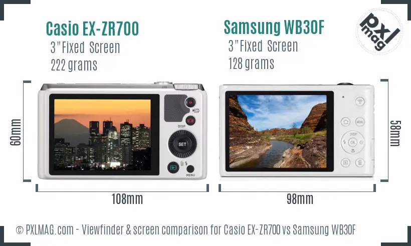 Casio EX-ZR700 vs Samsung WB30F Screen and Viewfinder comparison