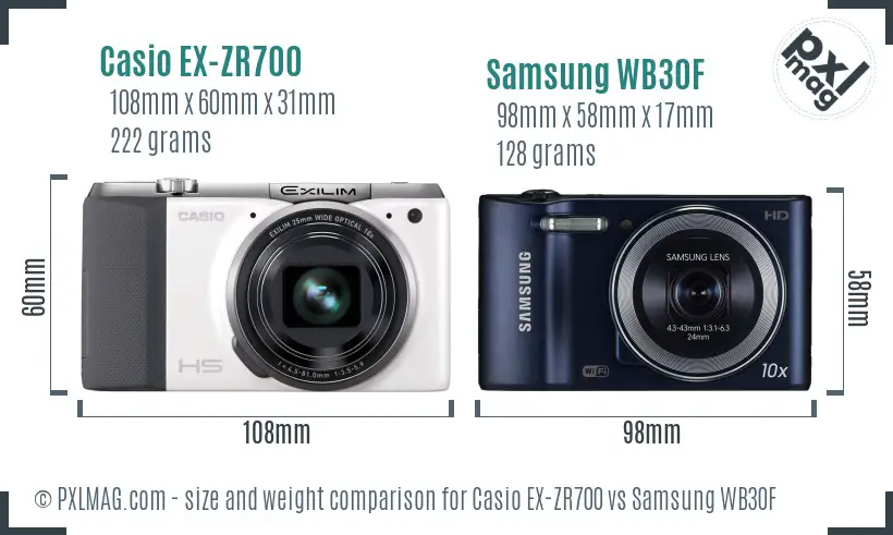Casio EX-ZR700 vs Samsung WB30F size comparison