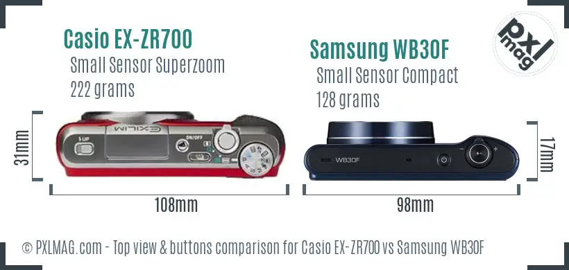 Casio EX-ZR700 vs Samsung WB30F top view buttons comparison