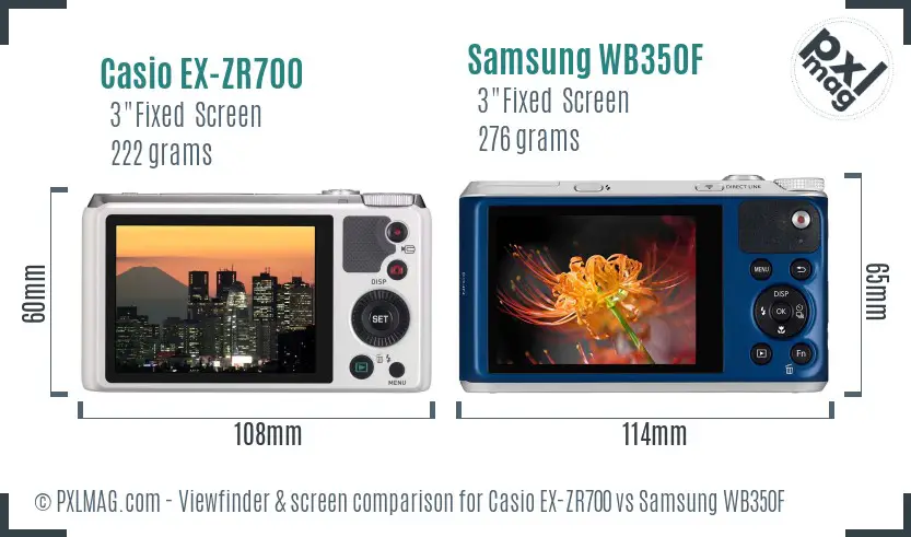 Casio EX-ZR700 vs Samsung WB350F Screen and Viewfinder comparison