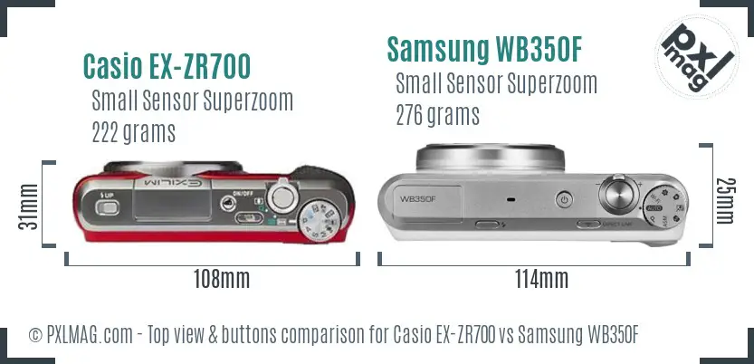 Casio EX-ZR700 vs Samsung WB350F top view buttons comparison
