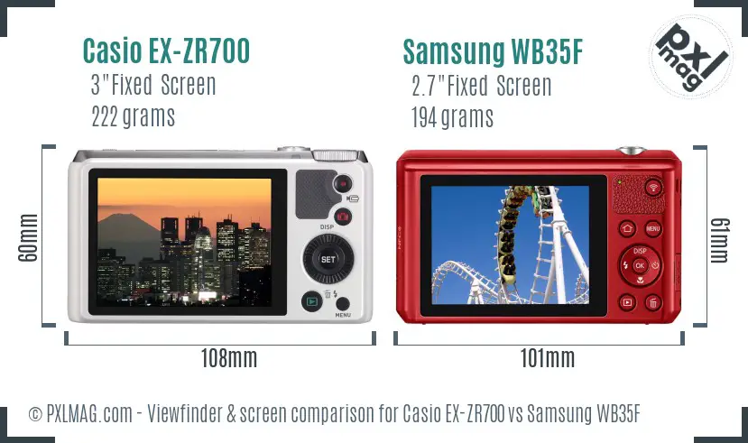 Casio EX-ZR700 vs Samsung WB35F Screen and Viewfinder comparison