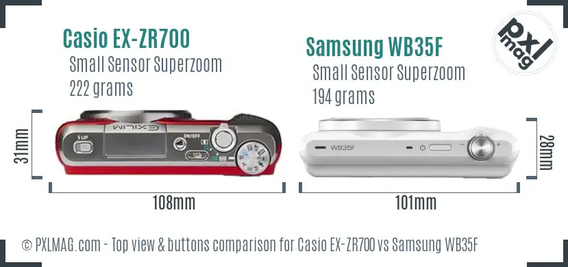 Casio EX-ZR700 vs Samsung WB35F top view buttons comparison