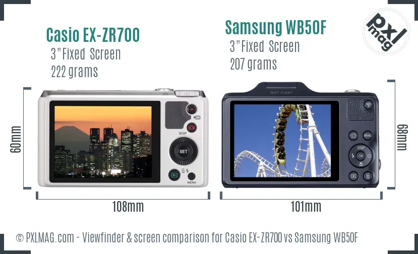 Casio EX-ZR700 vs Samsung WB50F Screen and Viewfinder comparison