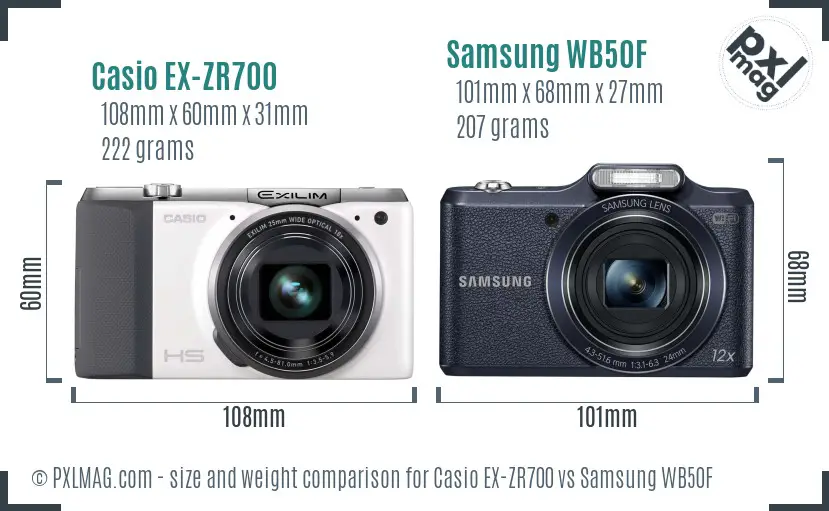 Casio EX-ZR700 vs Samsung WB50F size comparison