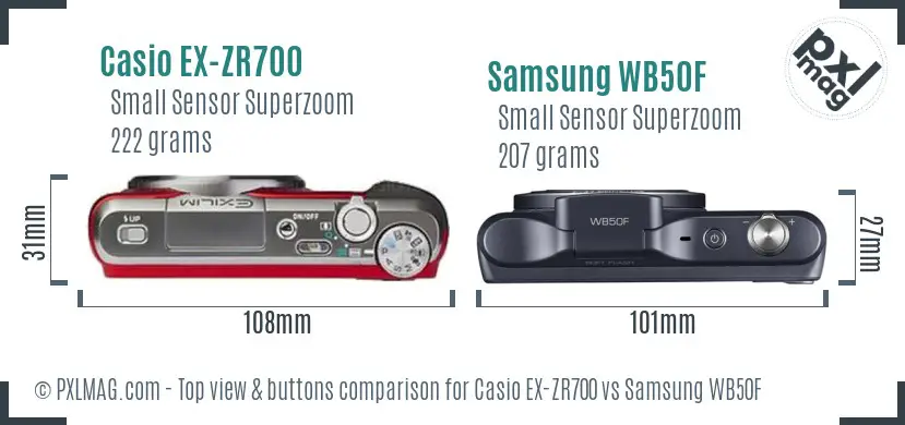 Casio EX-ZR700 vs Samsung WB50F top view buttons comparison