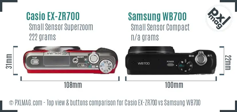 Casio EX-ZR700 vs Samsung WB700 top view buttons comparison Casio EX-ZR700 vs Samsung WB700 top view buttons comparison
