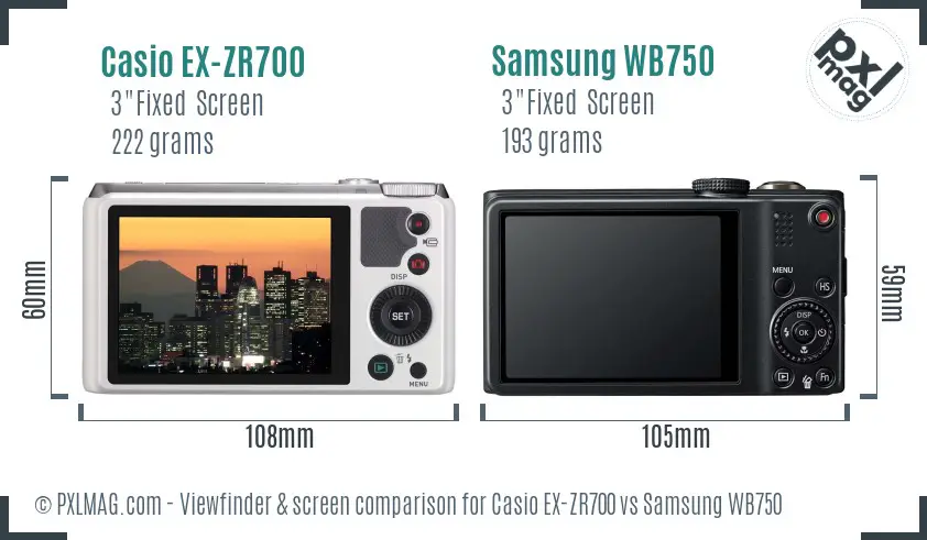 Casio EX-ZR700 vs Samsung WB750 Screen and Viewfinder comparison