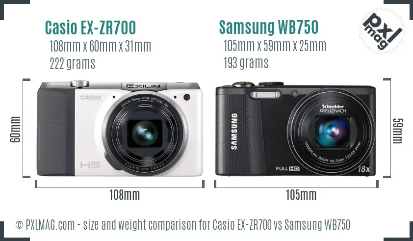 Casio EX-ZR700 vs Samsung WB750 size comparison