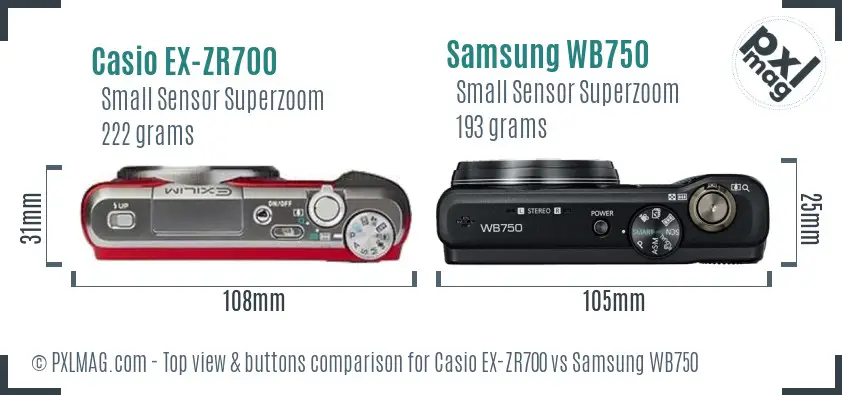 Casio EX-ZR700 vs Samsung WB750 top view buttons comparison