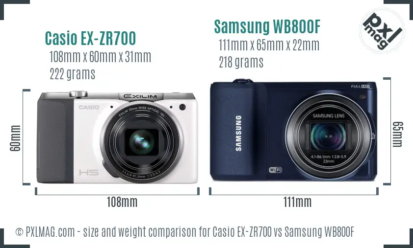 Casio EX-ZR700 vs Samsung WB800F size comparison Casio EX-ZR700 vs Samsung WB800F size comparison