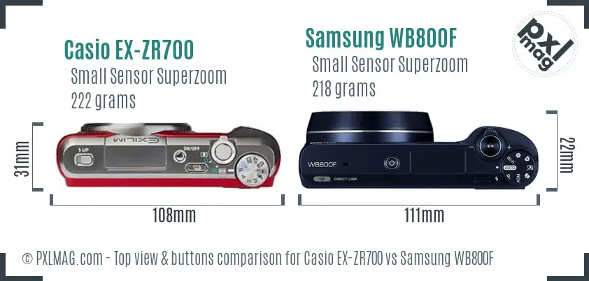 Casio EX-ZR700 vs Samsung WB800F top view buttons comparison Casio EX-ZR700 vs Samsung WB800F top view buttons comparison