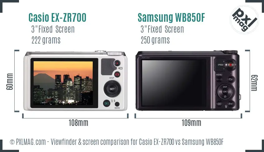 Casio EX-ZR700 vs Samsung WB850F Screen and Viewfinder comparison
