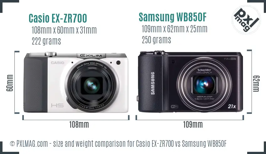 Casio EX-ZR700 vs Samsung WB850F size comparison