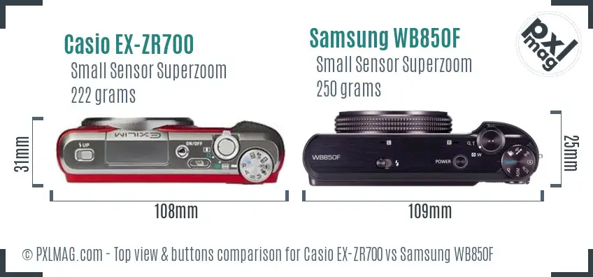 Casio EX-ZR700 vs Samsung WB850F top view buttons comparison