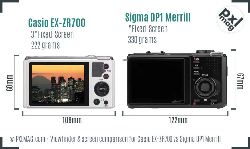 Casio EX-ZR700 vs Sigma DP1 Merrill Screen and Viewfinder comparison