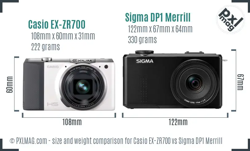 Casio EX-ZR700 vs Sigma DP1 Merrill size comparison