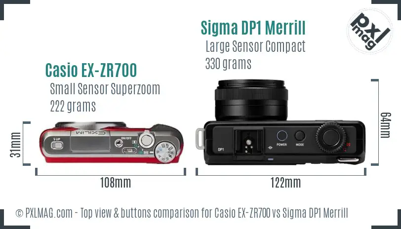 Casio EX-ZR700 vs Sigma DP1 Merrill top view buttons comparison