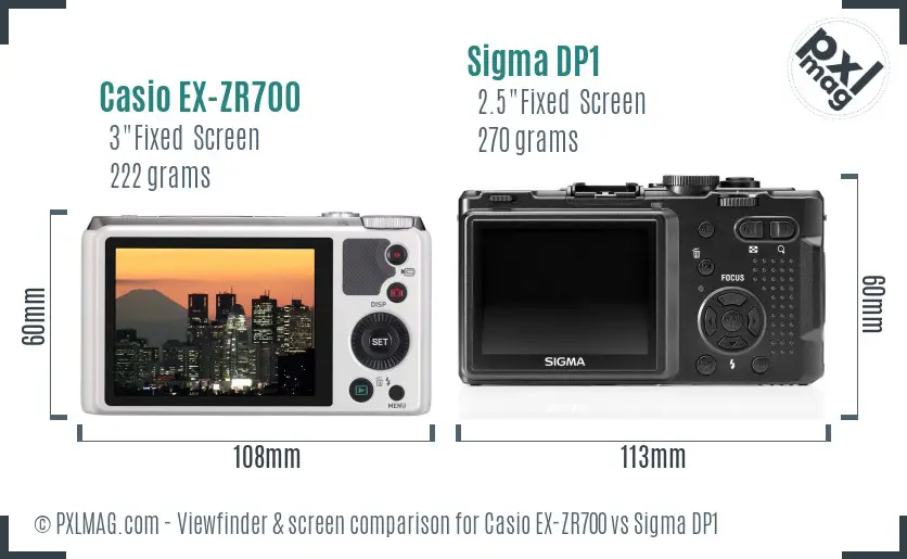 Casio EX-ZR700 vs Sigma DP1 Screen and Viewfinder comparison