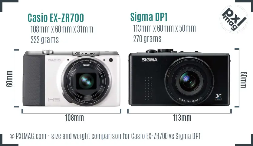 Casio EX-ZR700 vs Sigma DP1 size comparison