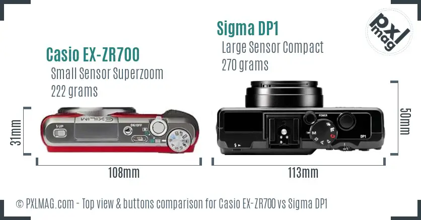 Casio EX-ZR700 vs Sigma DP1 top view buttons comparison