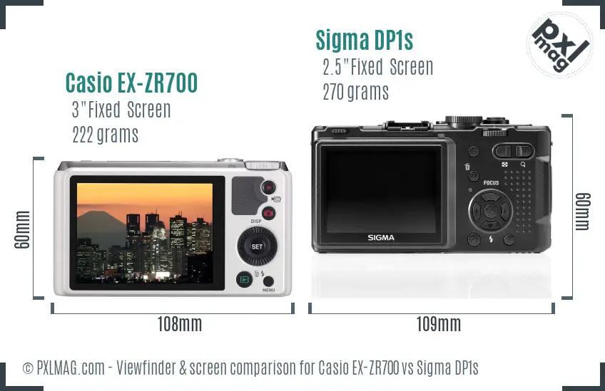 Casio EX-ZR700 vs Sigma DP1s Screen and Viewfinder comparison