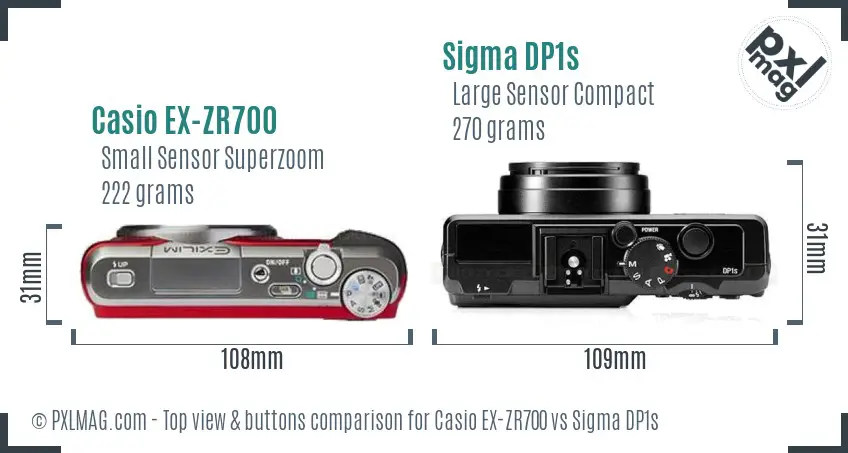 Casio EX-ZR700 vs Sigma DP1s top view buttons comparison
