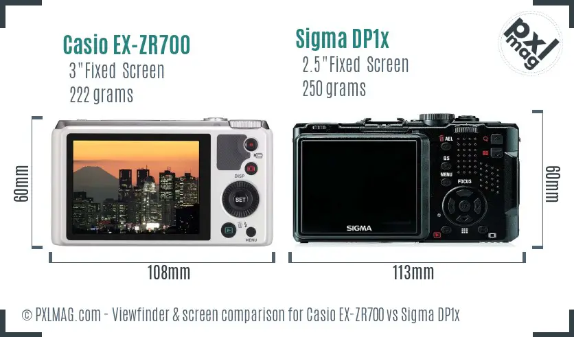 Casio EX-ZR700 vs Sigma DP1x Screen and Viewfinder comparison