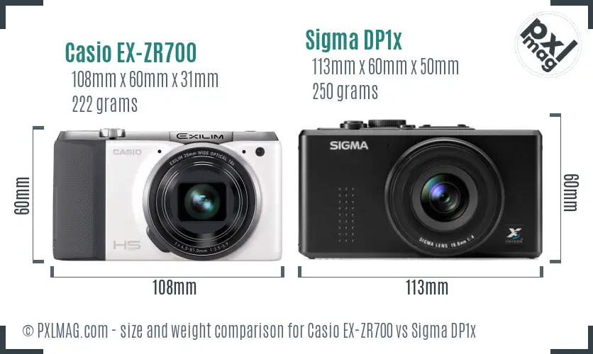Casio EX-ZR700 vs Sigma DP1x size comparison