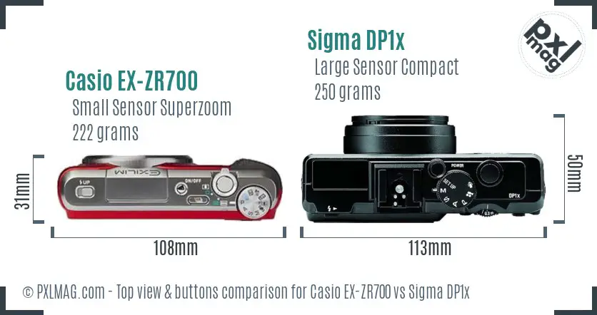 Casio EX-ZR700 vs Sigma DP1x top view buttons comparison