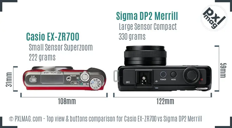 Casio EX-ZR700 vs Sigma DP2 Merrill top view buttons comparison