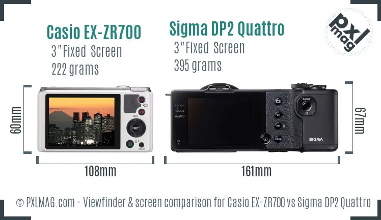 Casio EX-ZR700 vs Sigma DP2 Quattro Screen and Viewfinder comparison