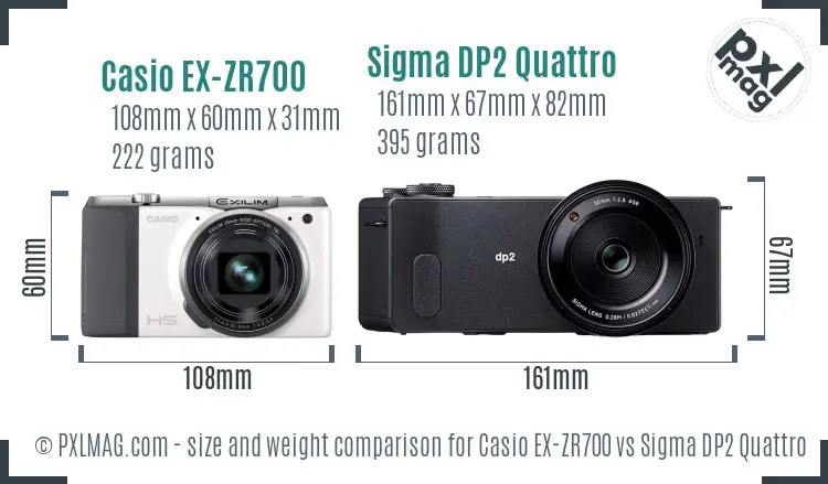Casio EX-ZR700 vs Sigma DP2 Quattro size comparison