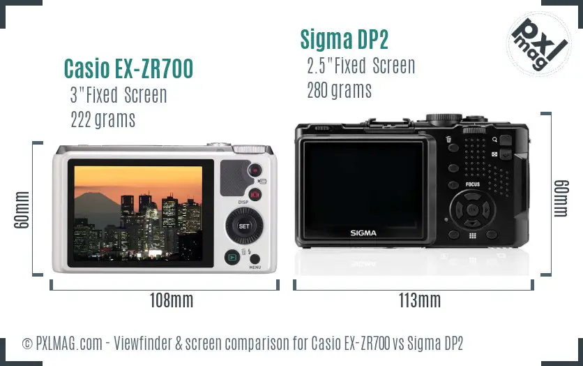 Casio EX-ZR700 vs Sigma DP2 Screen and Viewfinder comparison