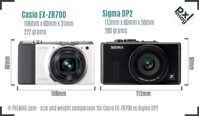 Casio EX-ZR700 vs Sigma DP2 size comparison