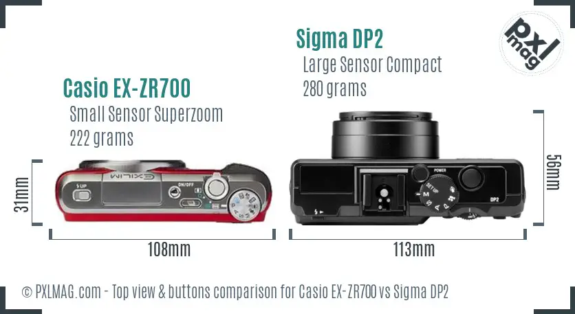 Casio EX-ZR700 vs Sigma DP2 top view buttons comparison