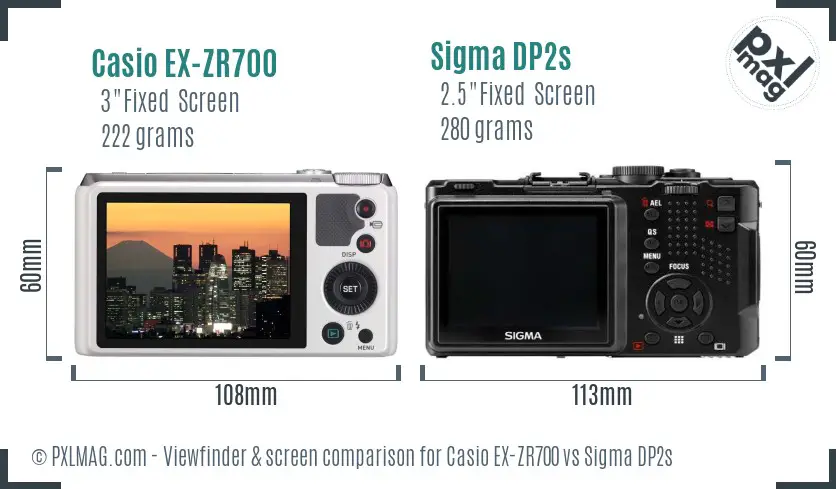 Casio EX-ZR700 vs Sigma DP2s Screen and Viewfinder comparison