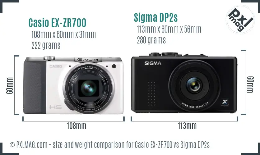 Casio EX-ZR700 vs Sigma DP2s size comparison